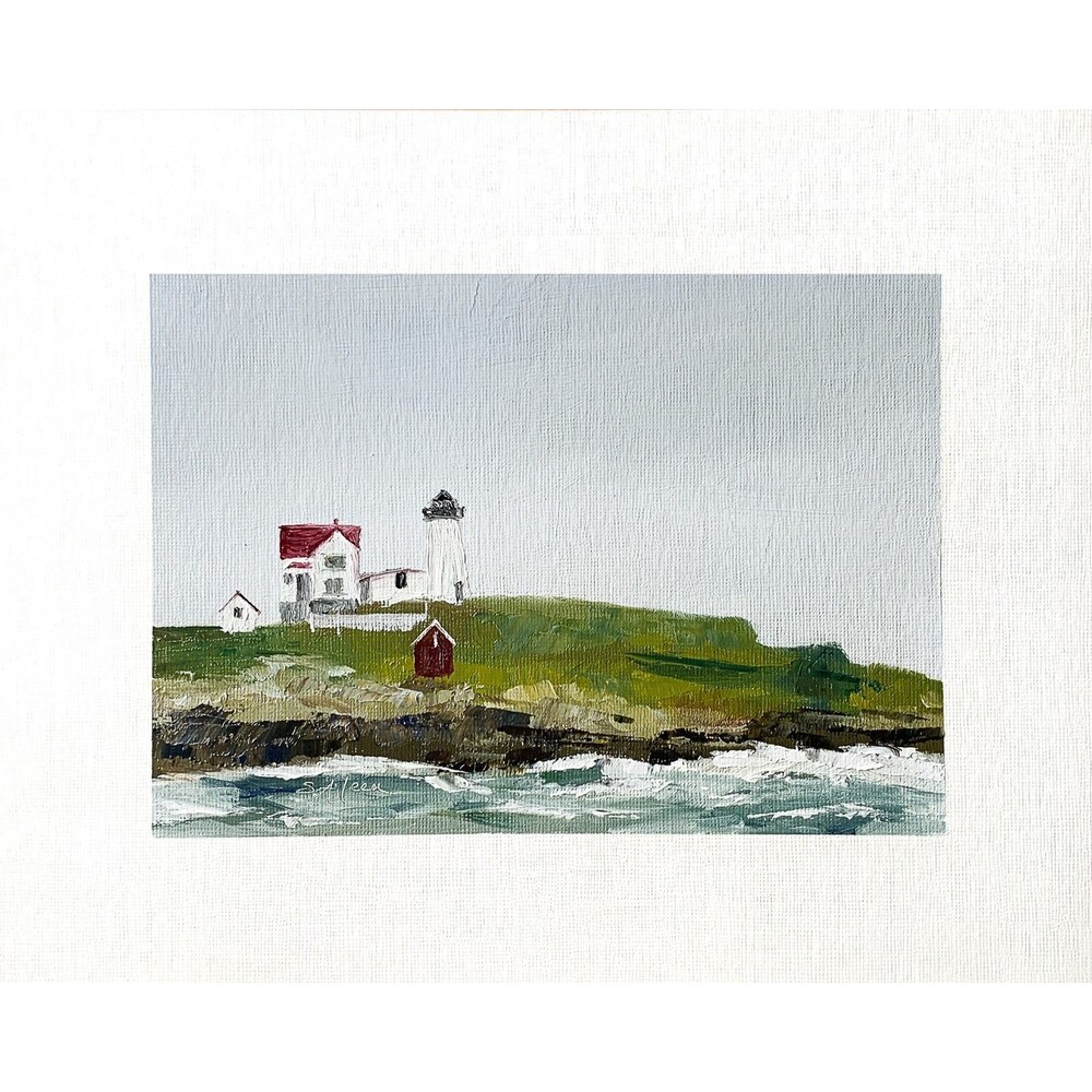 8x10 Maine Original Oil Painting Nubble Lighthouse York New England Ocean Signed